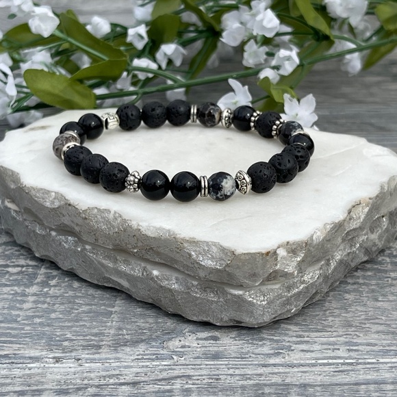 Religious Cross gemstone stretch bracelet - Picture 2 of 2